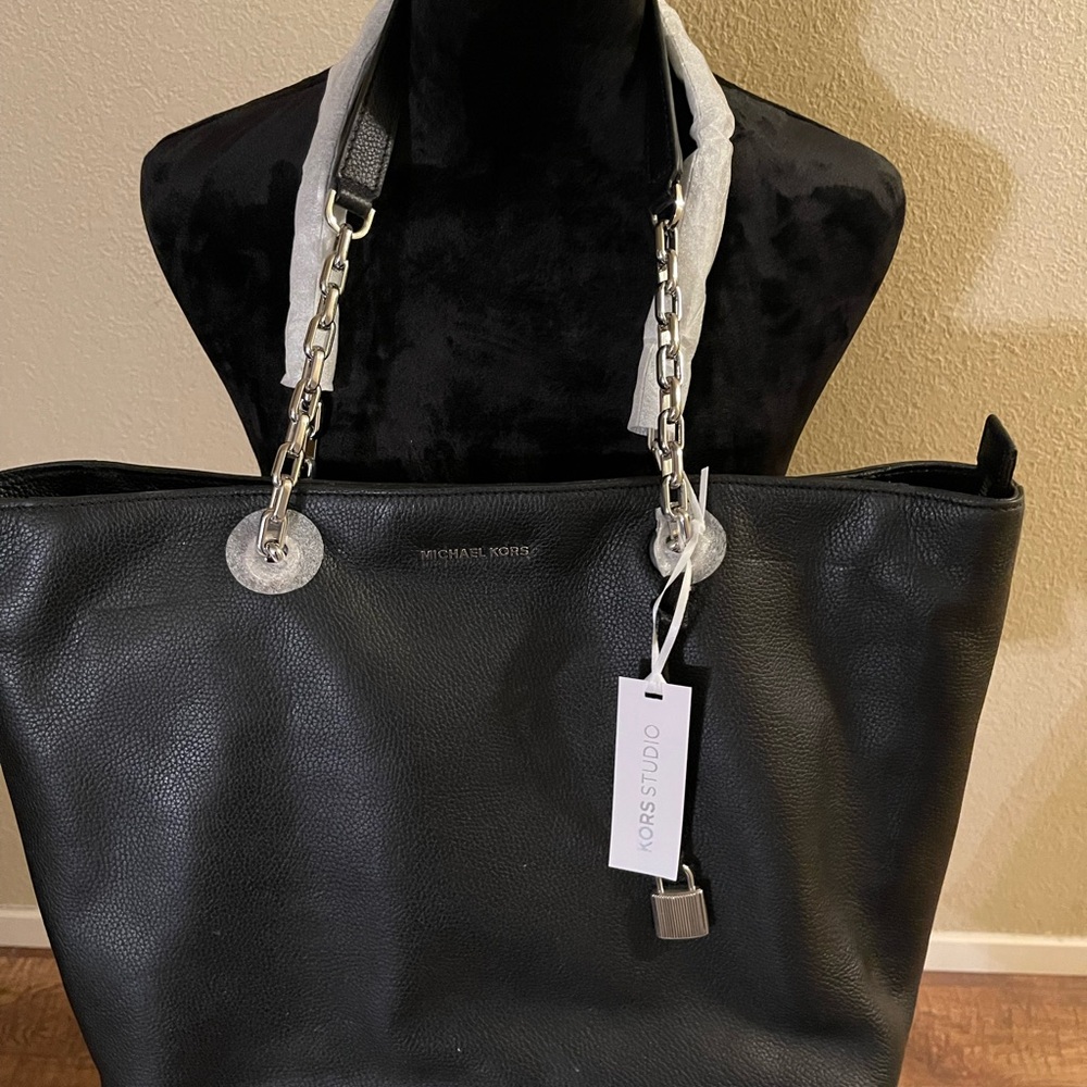 Michael Kors Black Leather Mercer with Chain Straps (New with tags)